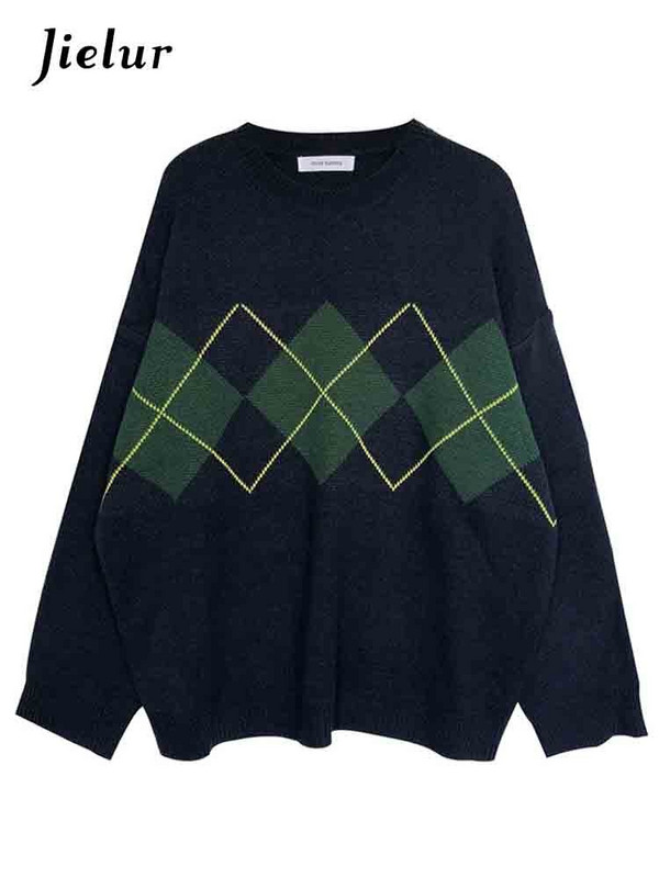 Jielur Γυναικεία Πλεκτά Πουλόβερ Μόδα Πλούβερ Γυναικεία Χειμερινά Χαλαρά Πουλόβερ Γυναικείο Γυναικείο Καρό Πουλόβερ