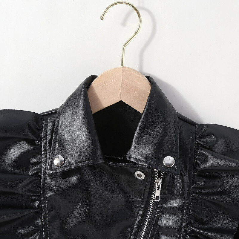 hibobi Toddler vienkrāsains atloks, āda un cepure Meitenei pavasara rudens ziemas PU mētelis Modes ādas jakas 1-6 gadu vecumam bērnam