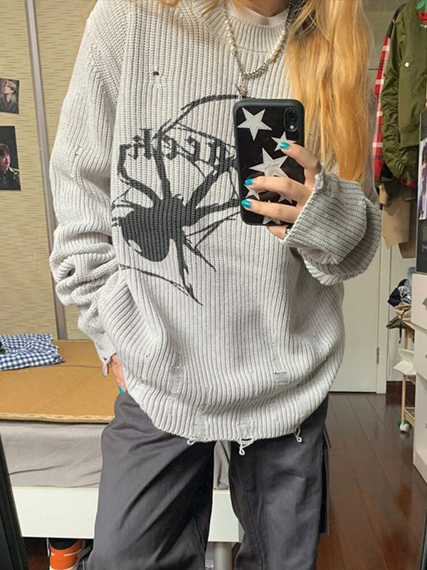 Πλεκτά πουλόβερ με λαιμόκοψη σε σχήμα αράχνης με μανσέτα με κούφια τρύπα Σπασμένο γυναικείο άλμα 2022 Φθινόπωρο Χειμώνας Γυναικείο πουλόβερ streetwear