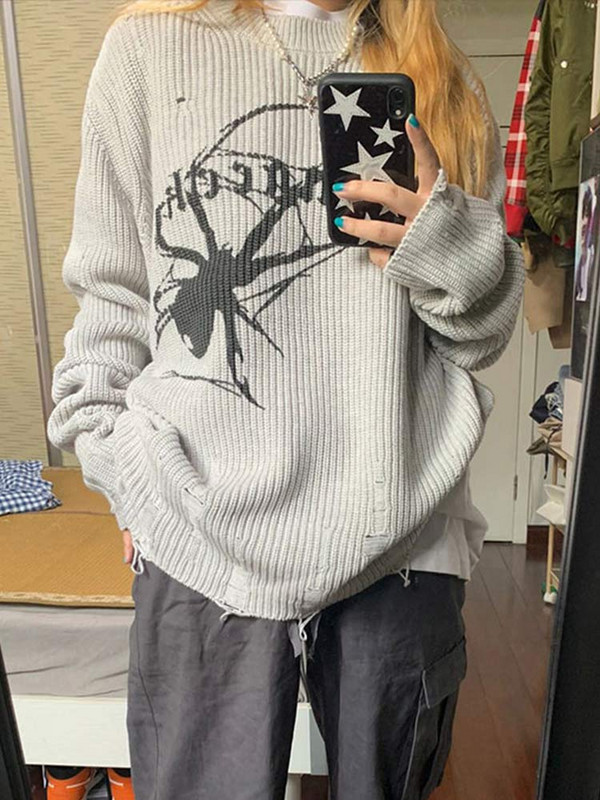 Πλεκτά πουλόβερ με λαιμόκοψη σε σχήμα αράχνης με μανσέτα με κούφια τρύπα Σπασμένο γυναικείο άλμα 2022 Φθινόπωρο Χειμώνας Γυναικείο πουλόβερ streetwear