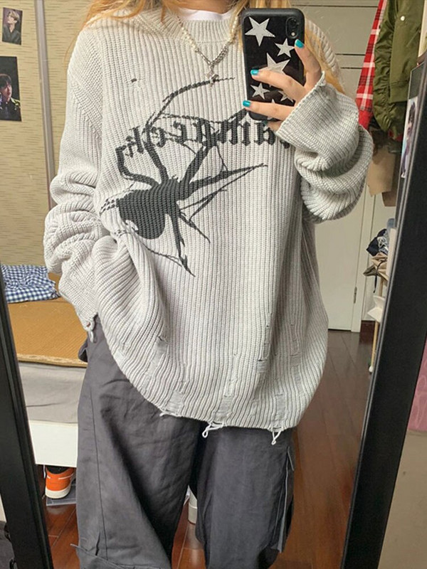 Πλεκτά πουλόβερ με λαιμόκοψη σε σχήμα αράχνης με μανσέτα με κούφια τρύπα Σπασμένο γυναικείο άλμα 2022 Φθινόπωρο Χειμώνας Γυναικείο πουλόβερ streetwear