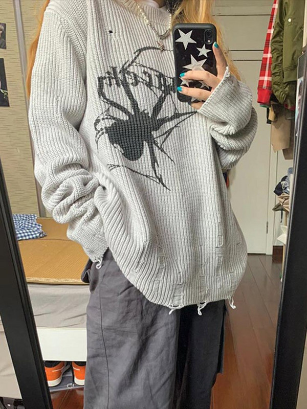 Πλεκτά πουλόβερ με λαιμόκοψη σε σχήμα αράχνης με μανσέτα με κούφια τρύπα Σπασμένο γυναικείο άλμα 2022 Φθινόπωρο Χειμώνας Γυναικείο πουλόβερ streetwear