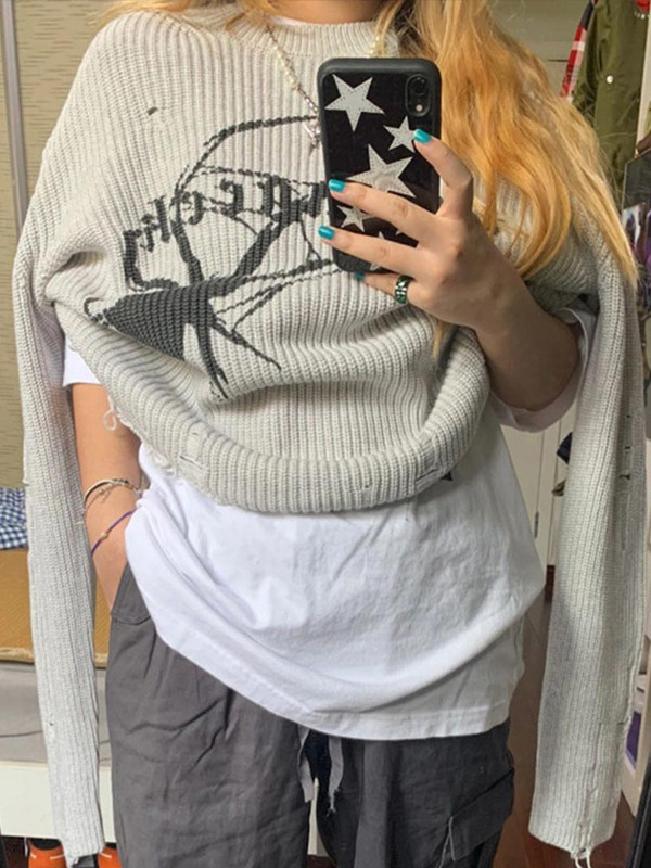 Πλεκτά πουλόβερ με λαιμόκοψη σε σχήμα αράχνης με μανσέτα με κούφια τρύπα Σπασμένο γυναικείο άλμα 2022 Φθινόπωρο Χειμώνας Γυναικείο πουλόβερ streetwear