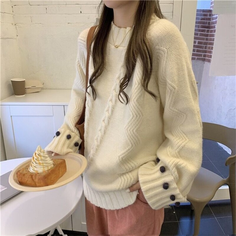 JMPRS rudens ziemas elegants brīvs džemperis sievietēm korejiešu modes džemperis ar garām piedurknēm studentu biezinātas adītas japāņu džemperis Jauns