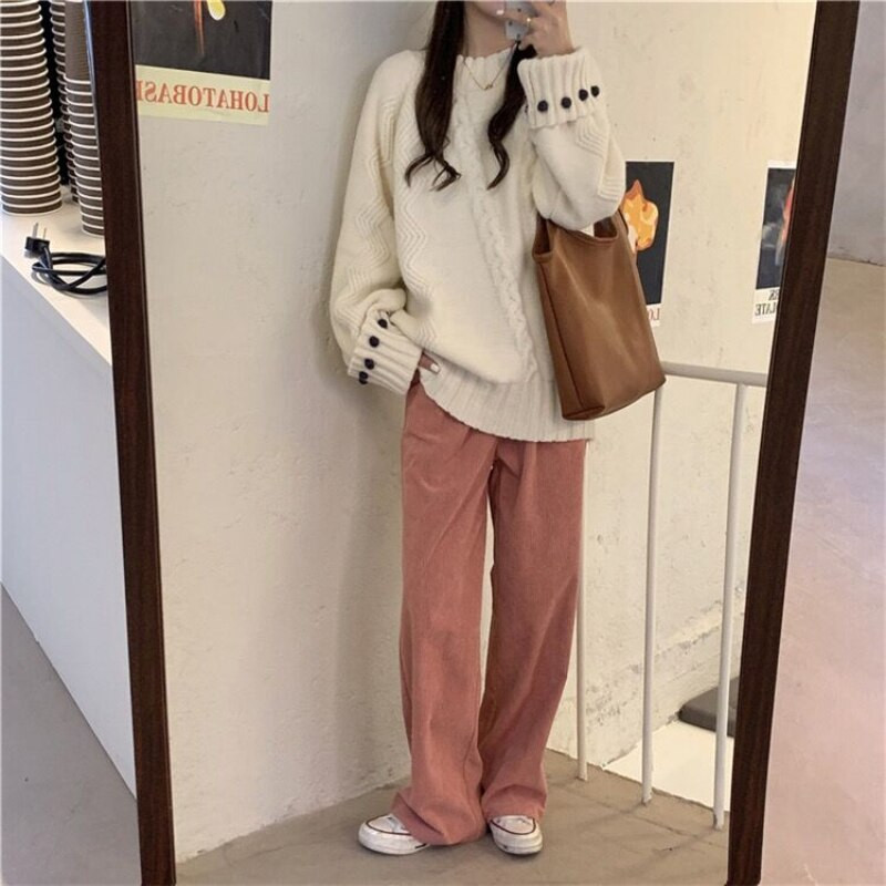 JMPRS rudens ziemas elegants brīvs džemperis sievietēm korejiešu modes džemperis ar garām piedurknēm studentu biezinātas adītas japāņu džemperis Jauns