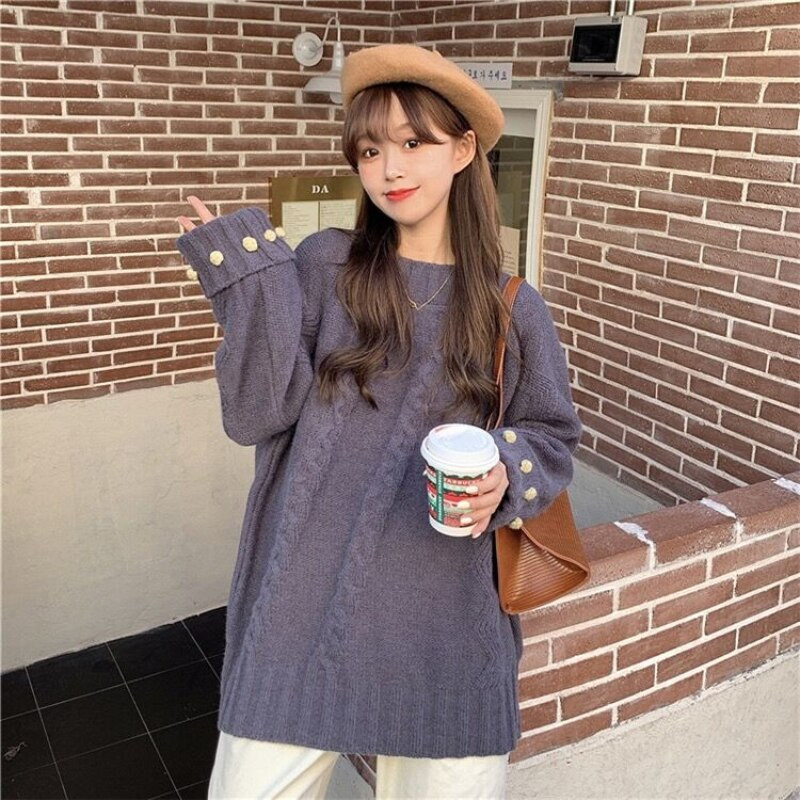 JMPRS rudens ziemas elegants brīvs džemperis sievietēm korejiešu modes džemperis ar garām piedurknēm studentu biezinātas adītas japāņu džemperis Jauns