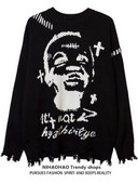 HOUZHOU melns vintage džemperis Harajuku Gothic brīvs trikotāžas džemperis Streetwear Oversize Y2k džemperis neregulāra apakšmala rudens ziema
