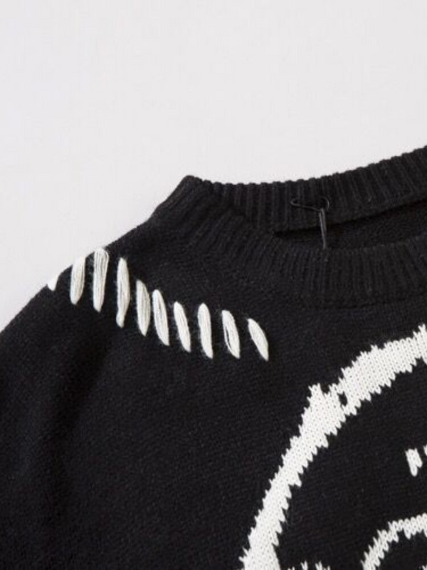 HOUZHOU Crni vintage pulover Harajuku gotički široki pleteni pulover Streetwear Oversize Y2k pulover nepravilnog ruba jesen zima