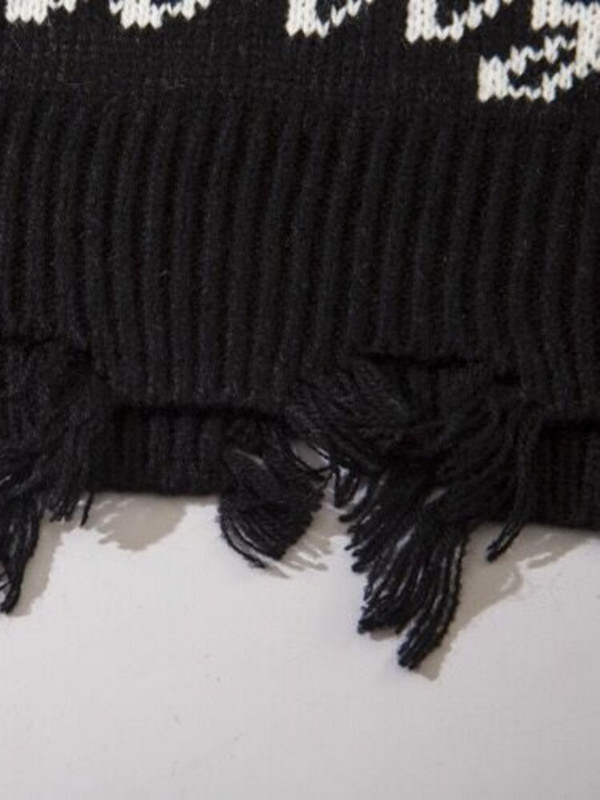 HOUZHOU Crni vintage pulover Harajuku gotički široki pleteni pulover Streetwear Oversize Y2k pulover nepravilnog ruba jesen zima