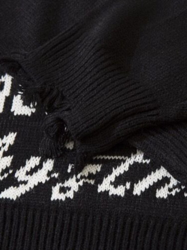 HOUZHOU Crni vintage pulover Harajuku gotički široki pleteni pulover Streetwear Oversize Y2k pulover nepravilnog ruba jesen zima