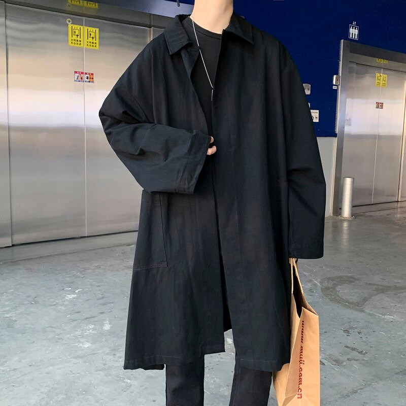Ανδρικές μακριές καμπαρντίνες Φθινοπωρινά Κορεάτικα Όμορφα Εξωτερικά Ενδύματα Μονόχρωμα Χαλαρά Φορητά Street Wear New Design Windbreaker
