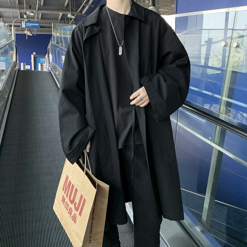 Ανδρικές μακριές καμπαρντίνες Φθινοπωρινά Κορεάτικα Όμορφα Εξωτερικά Ενδύματα Μονόχρωμα Χαλαρά Φορητά Street Wear New Design Windbreaker