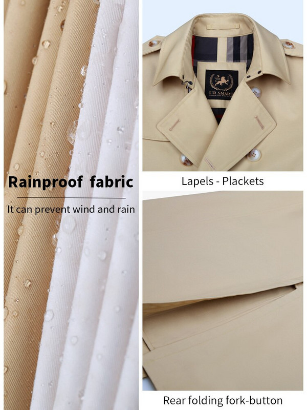 Ανδρικό μακρύ αντιανεμικό, εκρού διπλή καμπαρντίνα, αδιάβροχο, Βρετανός κύριος, αδιάβροχο και αναπνέει, μάλλινη φόδρα γκαμπαρντίνα