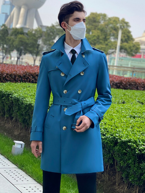 Ανδρικό μακρύ αντιανεμικό, εκρού διπλή καμπαρντίνα, αδιάβροχο, Βρετανός κύριος, αδιάβροχο και αναπνέει, μάλλινη φόδρα γκαμπαρντίνα