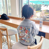 2022 Fashion Baby Girls Blue Tooling Džinsu jaka bērniem Rudens apģērbi Pavasara Jauni Zēnu Karikatūra Apdrukāts Mētelis Virsdrēbes