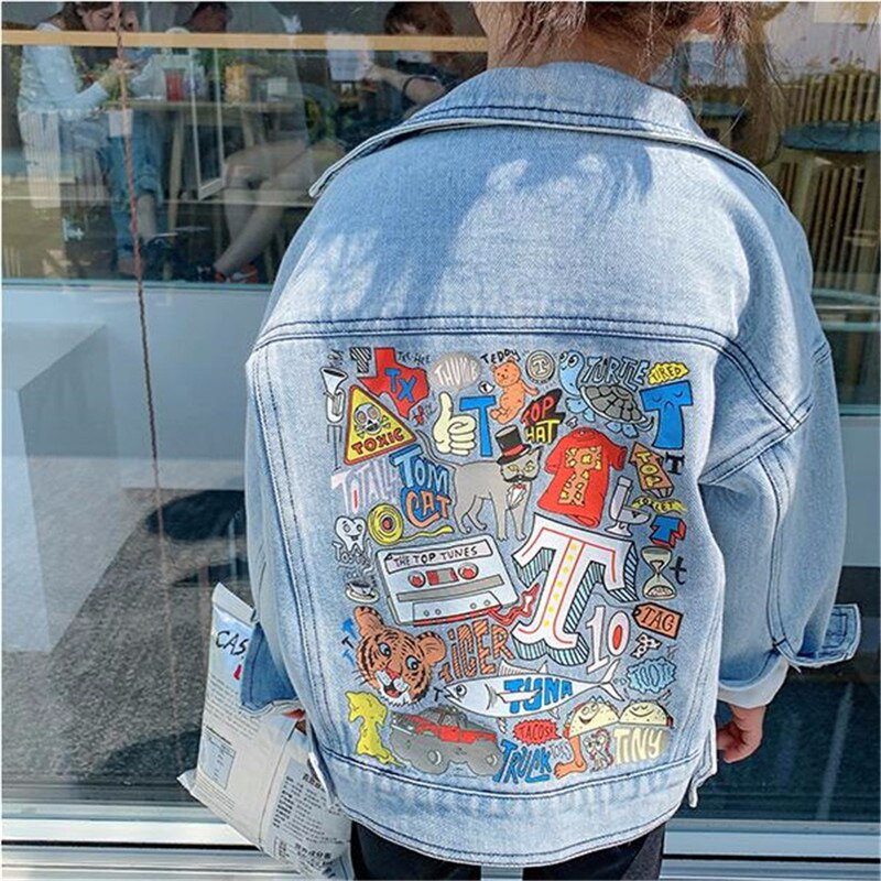 2022 Fashion Baby Girls Blue Tooling τζιν μπουφάν για παιδιά Φθινοπωρινά ρούχα για την άνοιξη Νέο παλτό με στάμπα κινουμένων σχεδίων για αγόρια