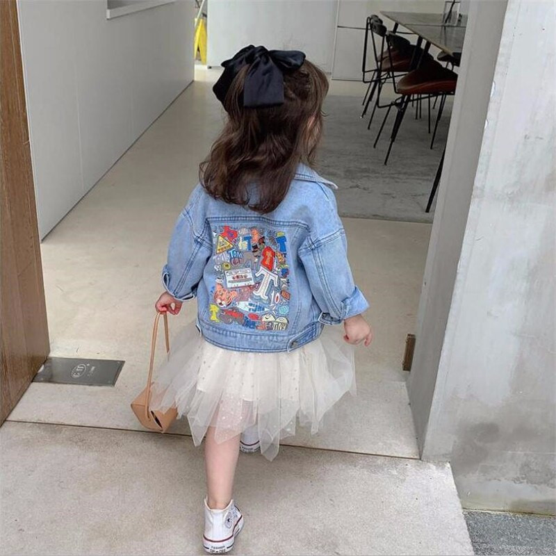 2022 Fashion Baby Girls Blue Tooling τζιν μπουφάν για παιδιά Φθινοπωρινά ρούχα για την άνοιξη Νέο παλτό με στάμπα κινουμένων σχεδίων για αγόρια