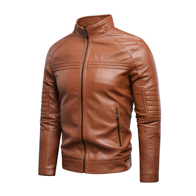 Vīriešu 2022. gada pavasaris Pilnīgi jauns Causal Retro Silts Flīsa Ādas Jaka Mētelis Vīriešu Rudens Apģērbs Motor Biker PU Ādas jaka Vīriešu 4XL