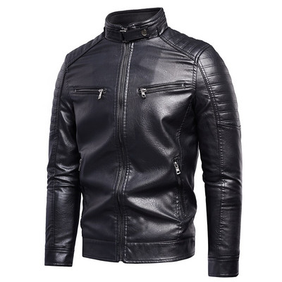 Vīriešu 2022. gada pavasaris Pilnīgi jauns Causal Retro Silts Flīsa Ādas Jaka Mētelis Vīriešu Rudens Apģērbs Motor Biker PU Ādas jaka Vīriešu 4XL