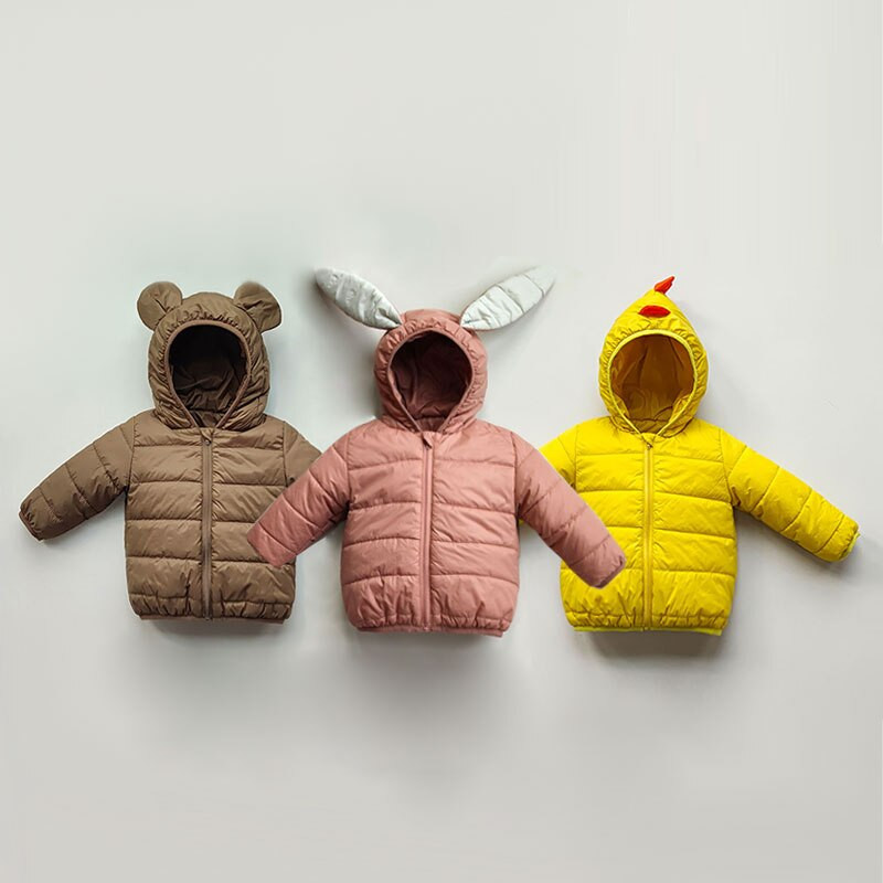 Karikatūra bērniem ar kapuci, polsterēts mētelis Dzīvnieki Raksts Virsdrēbes Cāļa mēteļi Zēni Trusis Parkas Jaka Rudens silti Topi