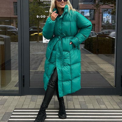 Malina Zimske debele ležerne parke Ženske modne široke prošivene kapute s remenom Ženske elegantne duge pamučne podstavljene jakne Ženske dame