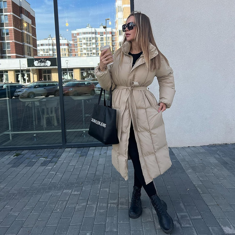 Malina Zimske debele ležerne parke Ženske modne široke prošivene kapute s remenom Ženske elegantne duge pamučne podstavljene jakne Ženske dame