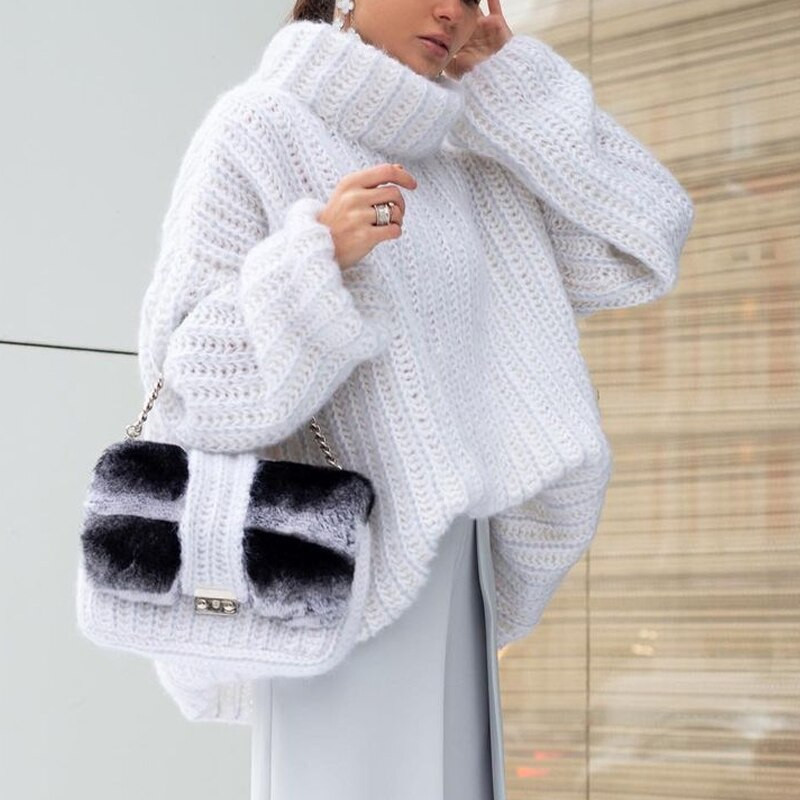 Jesenski modni pleteni pulover s dolčevitom Ženski ležerni jednobojni pulover dugih rukava Zimski elegantni široki džemper Harajuku za 2022.