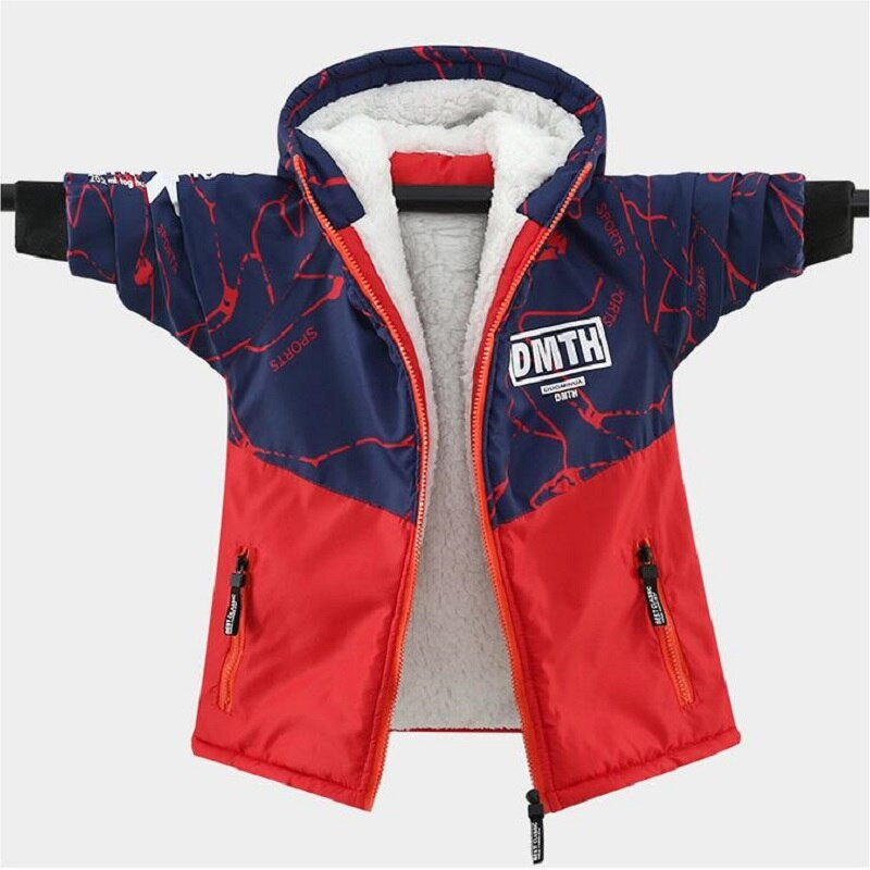 Ziemas plīša smags mētelis zēniem Bērnu virsdrēbes Rudens flīsa virsdrēbes ar kapuci Bērnu vētras jaka zēniem Pusaudžu vējjaka