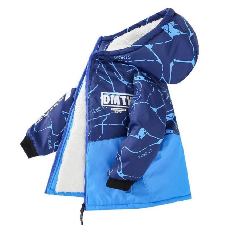 Ziemas plīša smags mētelis zēniem Bērnu virsdrēbes Rudens flīsa virsdrēbes ar kapuci Bērnu vētras jaka zēniem Pusaudžu vējjaka