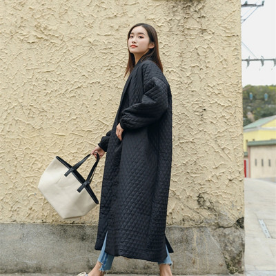 LANMREM novi ulični tanki crni preveliki dugi pamučni kaput s reverom i gumbom za ventilaciju 2022. Ženski dugi pamučni kaput Jaqueta Feminina WTH1201