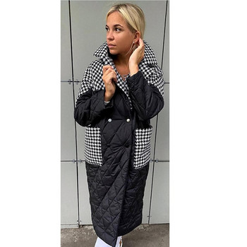 Malina Turn Down Collar Parkas Γυναικεία μόδα συνονθύλευμα Houndstooth Παλτό Γυναικεία Κομψό φαρδύ μακρύ βαμβακερό μπουφάν Γυναικεία Γυναικεία JP