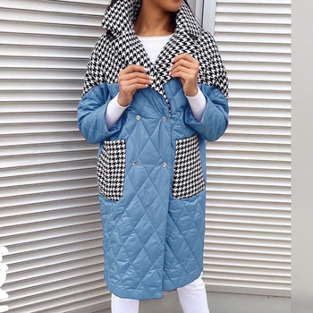 Malina Turn Down Collar Parkas Γυναικεία μόδα συνονθύλευμα Houndstooth Παλτό Γυναικεία Κομψό φαρδύ μακρύ βαμβακερό μπουφάν Γυναικεία Γυναικεία JP