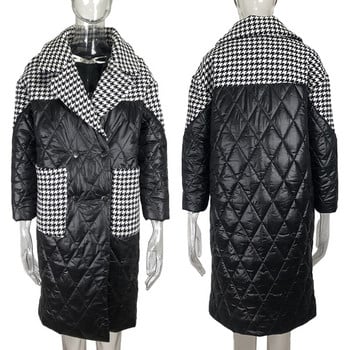 Malina Turn Down Collar Parkas Γυναικεία μόδα συνονθύλευμα Houndstooth Παλτό Γυναικεία Κομψό φαρδύ μακρύ βαμβακερό μπουφάν Γυναικεία Γυναικεία JP