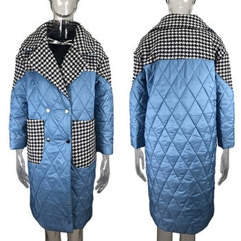 Malina Turn Down Collar Parkas Γυναικεία μόδα συνονθύλευμα Houndstooth Παλτό Γυναικεία Κομψό φαρδύ μακρύ βαμβακερό μπουφάν Γυναικεία Γυναικεία JP