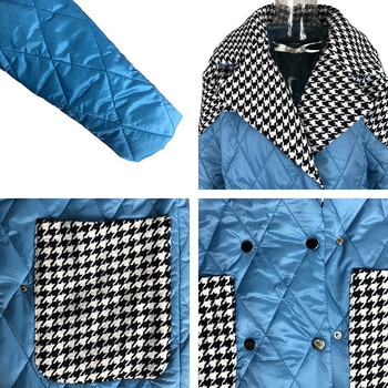 Malina Turn Down Collar Parkas Γυναικεία μόδα συνονθύλευμα Houndstooth Παλτό Γυναικεία Κομψό φαρδύ μακρύ βαμβακερό μπουφάν Γυναικεία Γυναικεία JP