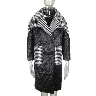 Malina Turn Down Collar Parkas Γυναικεία μόδα συνονθύλευμα Houndstooth Παλτό Γυναικεία Κομψό φαρδύ μακρύ βαμβακερό μπουφάν Γυναικεία Γυναικεία JP