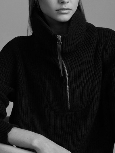 Kratki džemper s dolčevitom Ženski pleteni pulover Džemper Ženski polo ovratnik Top s dugim rukavima Ženski jednobojni modni džemper s patentnim zatvaračem