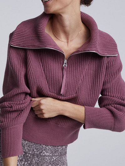 Kratki džemper s dolčevitom Ženski pleteni pulover Džemper Ženski polo ovratnik Top s dugim rukavima Ženski jednobojni modni džemper s patentnim zatvaračem