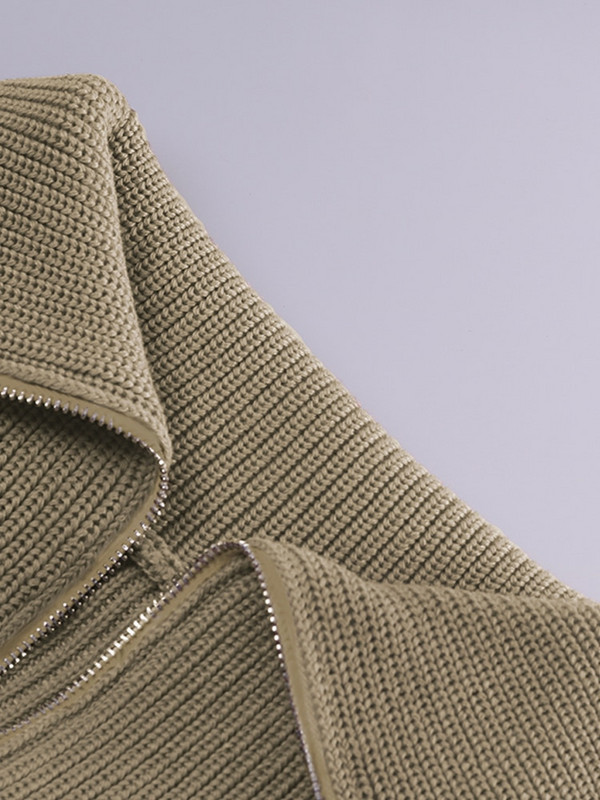 Kratki džemper s dolčevitom Ženski pleteni pulover Džemper Ženski polo ovratnik Top s dugim rukavima Ženski jednobojni modni džemper s patentnim zatvaračem