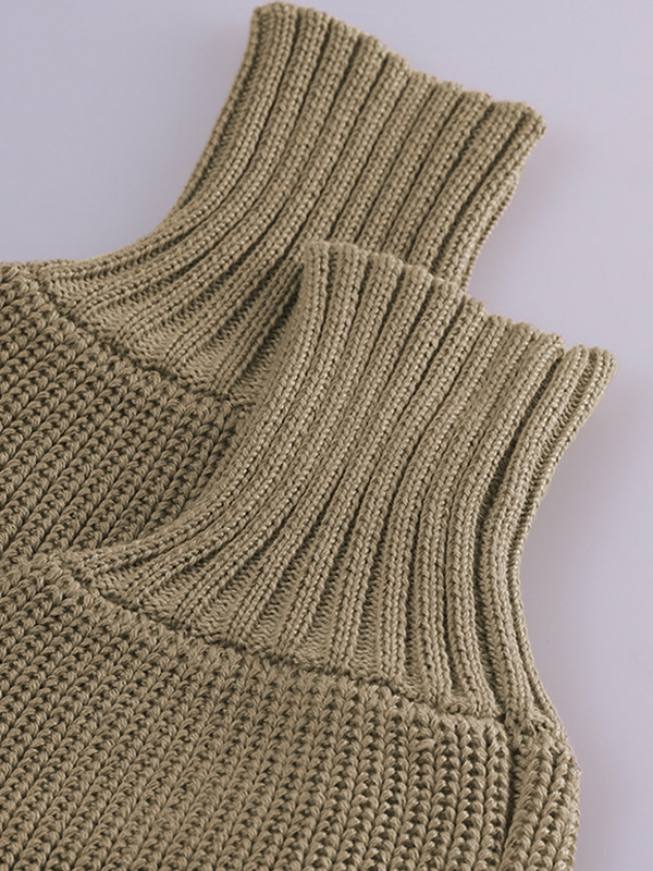 Kratki džemper s dolčevitom Ženski pleteni pulover Džemper Ženski polo ovratnik Top s dugim rukavima Ženski jednobojni modni džemper s patentnim zatvaračem