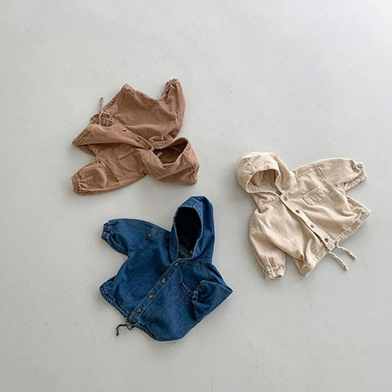 Ανοιξιάτικο φθινόπωρο Παιδικά παλτό με κουκούλα Κορεάτικο στυλ Ζακέτα για αγόρια και κορίτσια Τζιν Κοτλέ Φαρδιά μπουφάν Βρεφικά ρούχα για νήπια