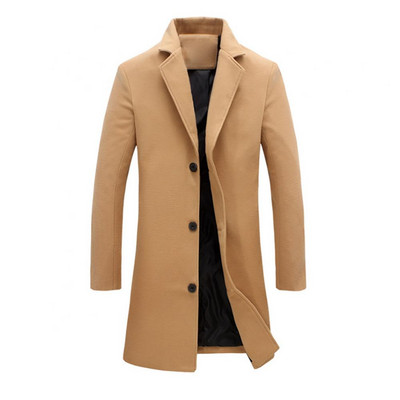 2023 Нов моден стил M-5XL Мъжки зимен тънък едноцветен дълъг стил Дълго вълнено палто Едноредно яке Палто за срещи