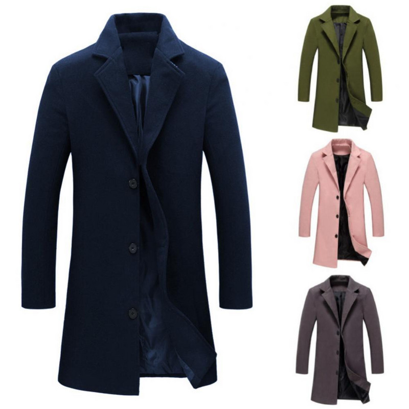 2023, novi modni stil M-5XL, muški zimski, uski, jednobojni dugi vuneni kaput, jakna s jednim kopčanjem, kaput za izlaske