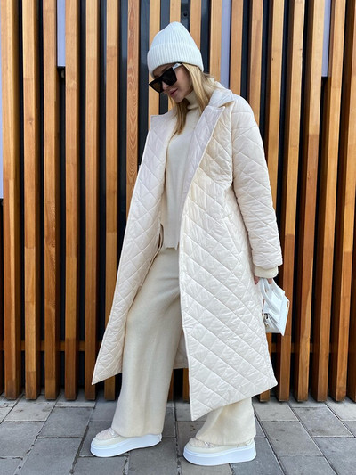 Zimski ženski kaput 2022, duge ravne parke s rombusovim uzorkom, zeleni, ležerni pojasevi, topli, debeli kaput otporan na vjetar, elegantna ženska gornja odjeća