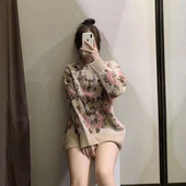 2021 Νέο Γυναικείο Πλεκτό Πλεκτό Πουλόβερ με λουλούδια Ευρωπαϊκό και Αμερικάνικο καλοκαιρινό γυναικείο φαρδύ πουλόβερ με λουλούδια ζακάρ