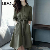 Proljeće jesen Korejski stil Elegantni modni čvrsti remen oko struka Nepravilan kaput s džepovima Ženska jakna s gumbima na revere Temperament Trench