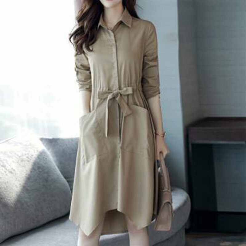 Proljeće jesen Korejski stil Elegantni modni čvrsti remen oko struka Nepravilan kaput s džepovima Ženska jakna s gumbima na revere Temperament Trench