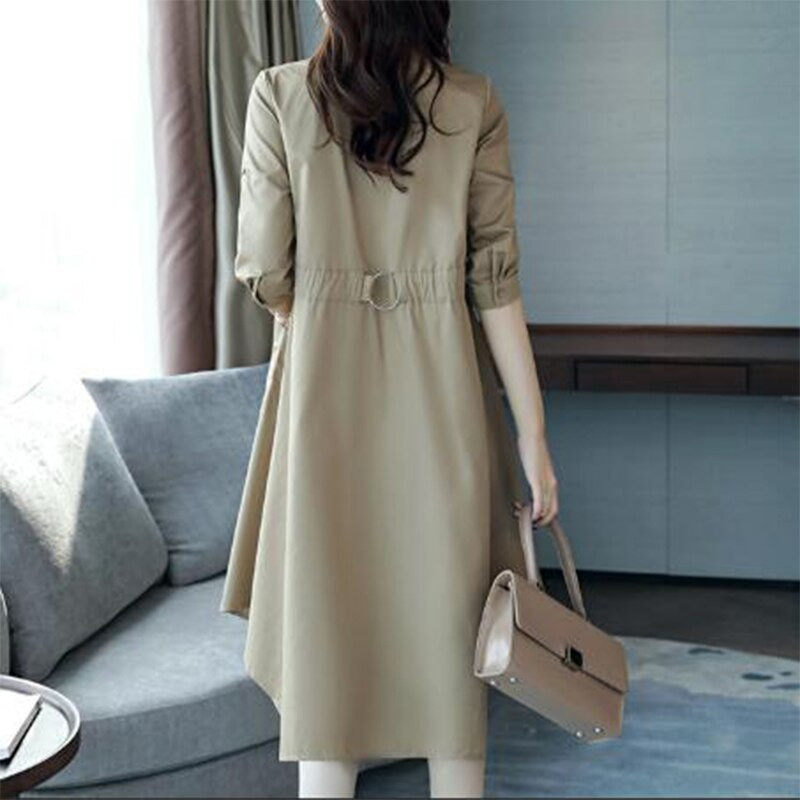 Proljeće jesen Korejski stil Elegantni modni čvrsti remen oko struka Nepravilan kaput s džepovima Ženska jakna s gumbima na revere Temperament Trench