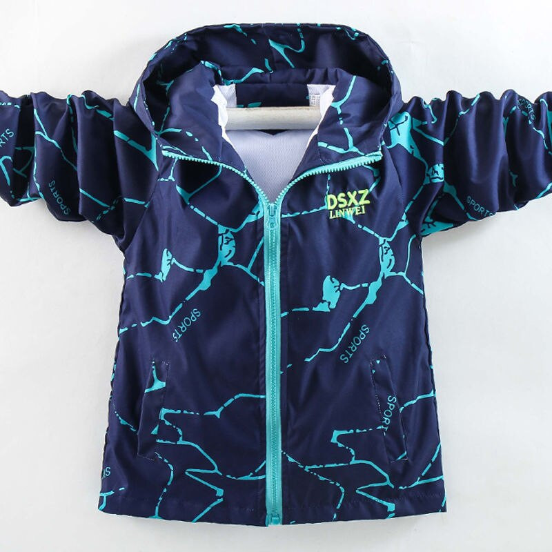 Tavasz 4-14 éves fiúk dzsekik új gyerekkabátok felsők szabálytalan mintás kabátok ruhák gyerek kapucnis felsőruházat sport szélálló széldzseki