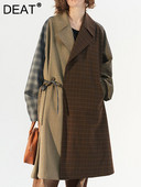 DEAT Modni ženski trenč kaput na rever široke karirane patchwork ugovorne boje na vezanje Kratka vjetrovka jesen 2022. Novo 17A4341